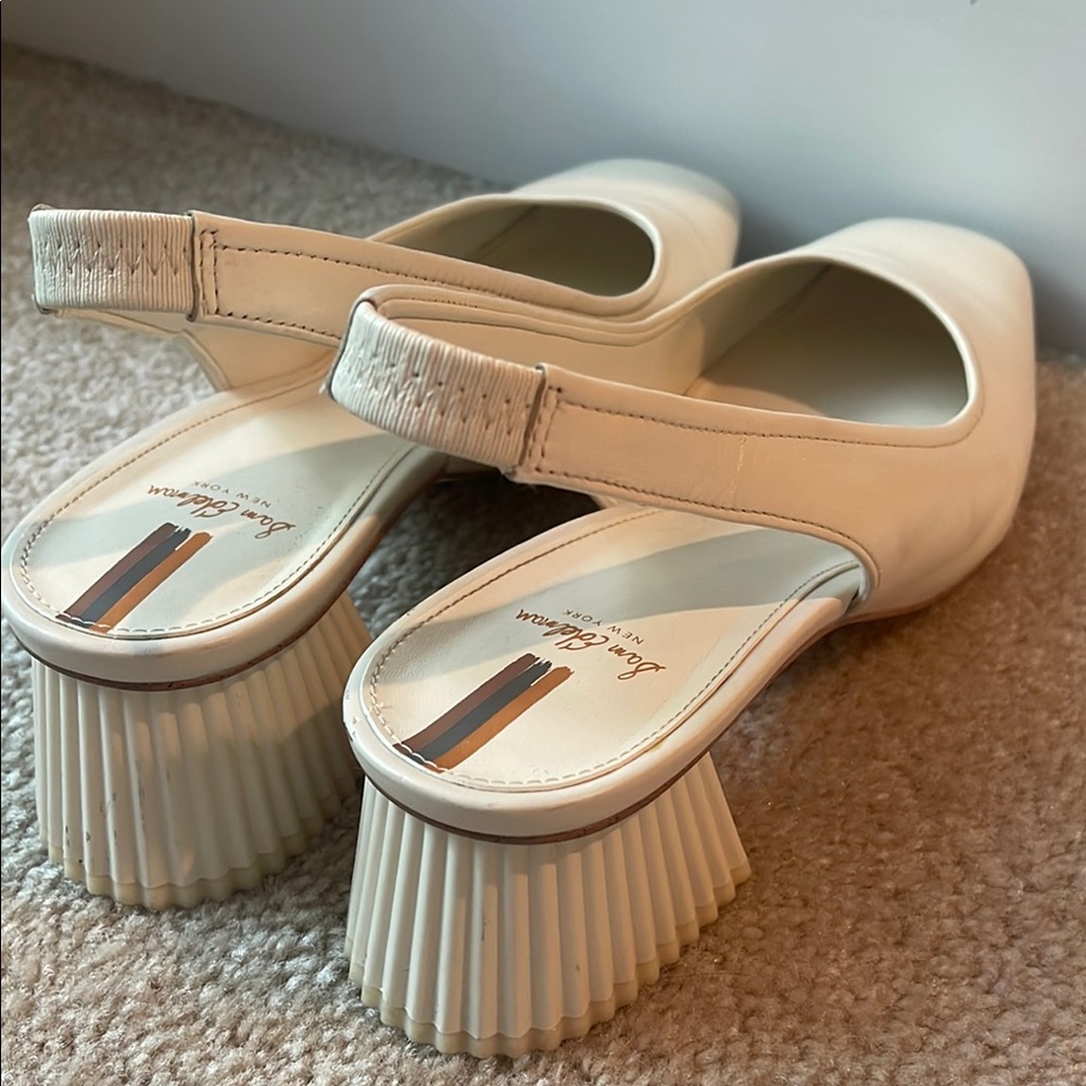 Sam Edelman Ivory Sling-Back Square-Toe Block Heel